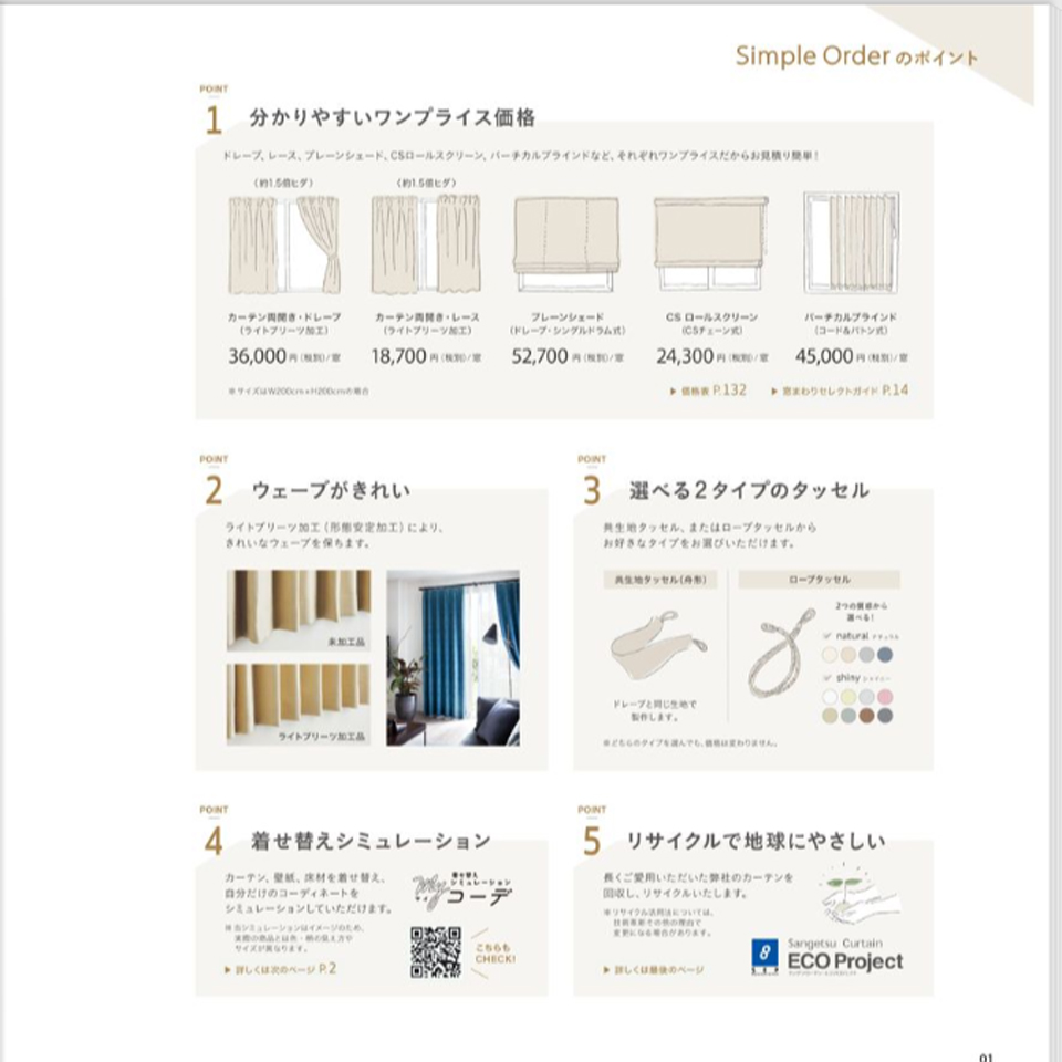 高槻市浮田工務店のオーダーカーテン　値段表