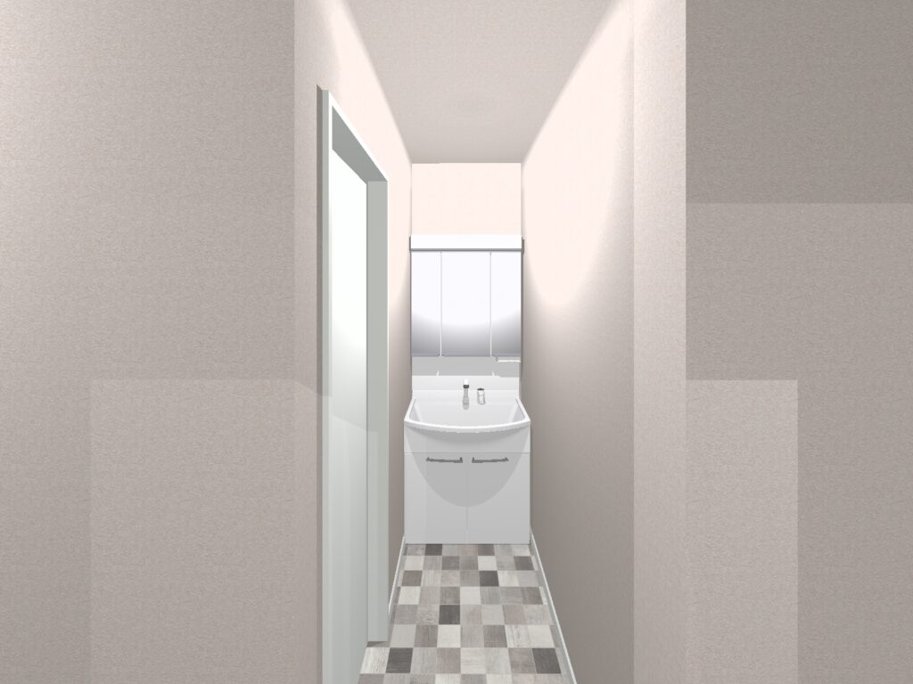 高槻市和モダンな注文住宅：打合せ時に使ったパース・2階洗面