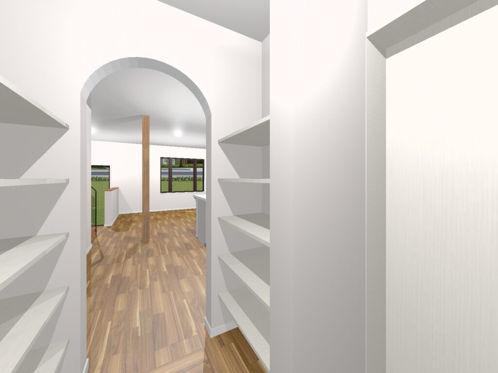 高槻市和モダンな注文住宅：打合せ時に使ったパース・パントリー